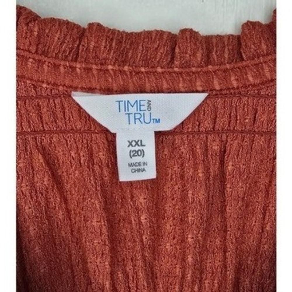Time and Tru - Rust Orange Smocked Tie Front Peplum Sleeveless Top - Picture 3 of 5